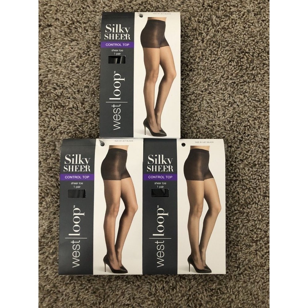 3X West Loop SHEER Control Top, Smooth, Silky Leg, Sheer Toe -JET BLACK, Size B